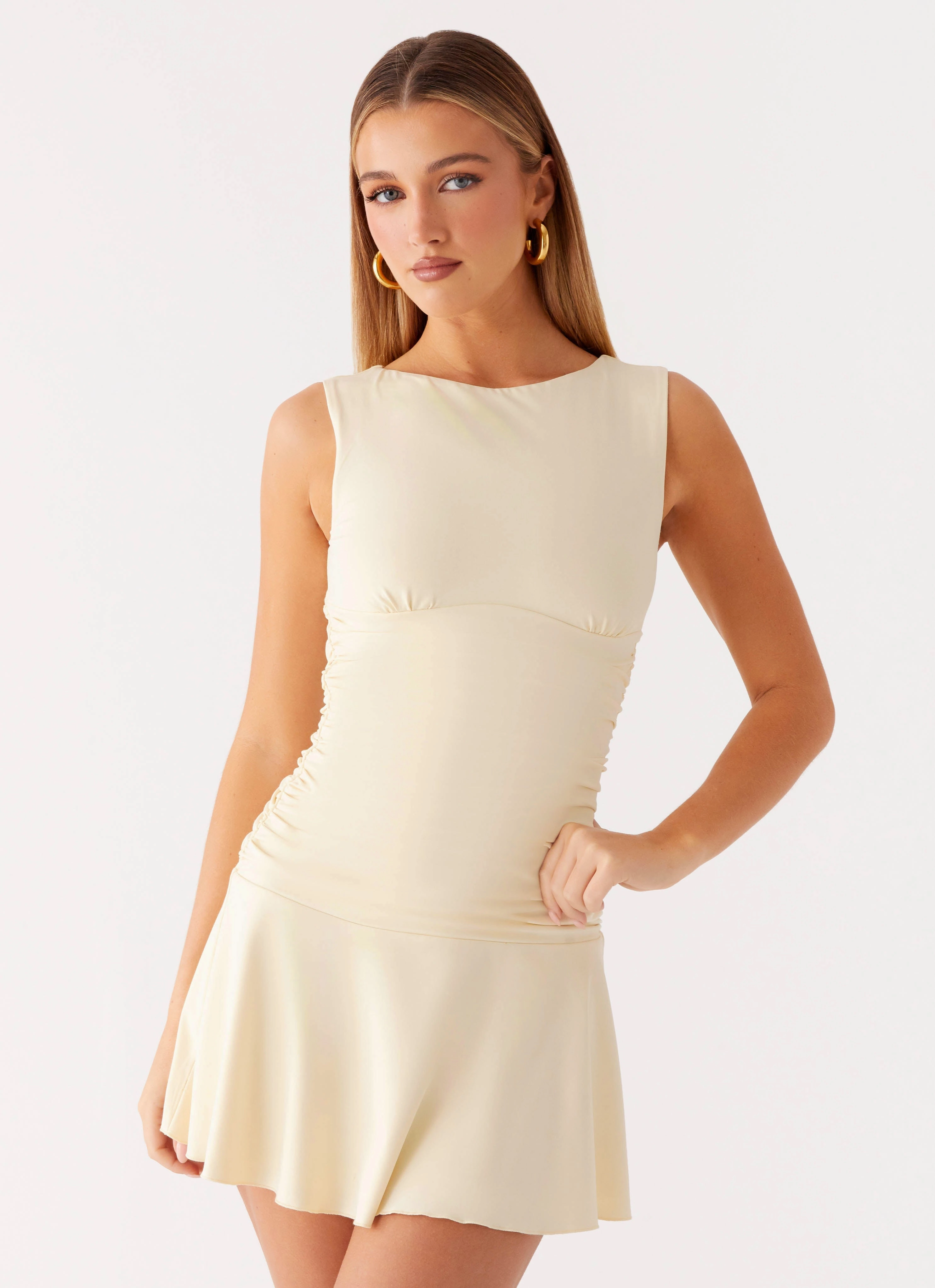 Satin-Finish Kelda Mini Dress - Yellow