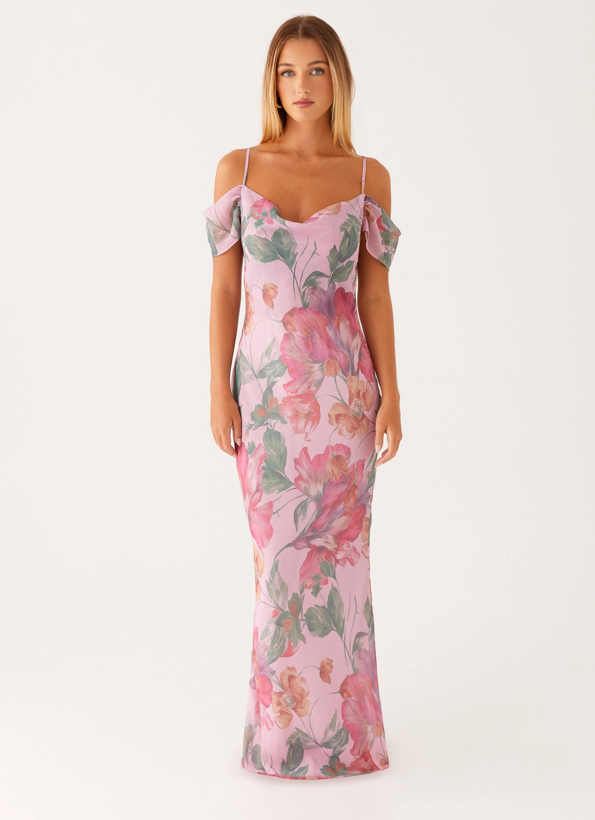 Seline Maxi Dress - Pink Floral Full Coverage