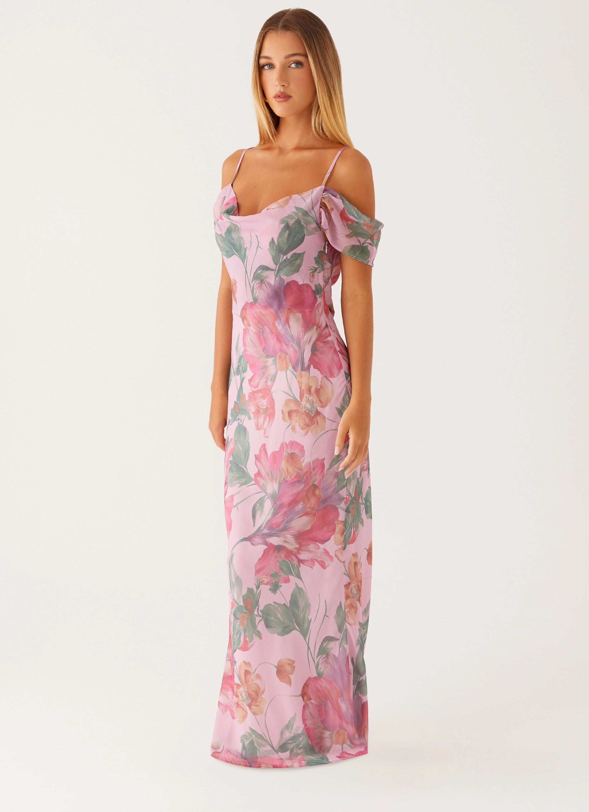 Button Accent Relax Feel Seline Maxi Dress - Pink Floral