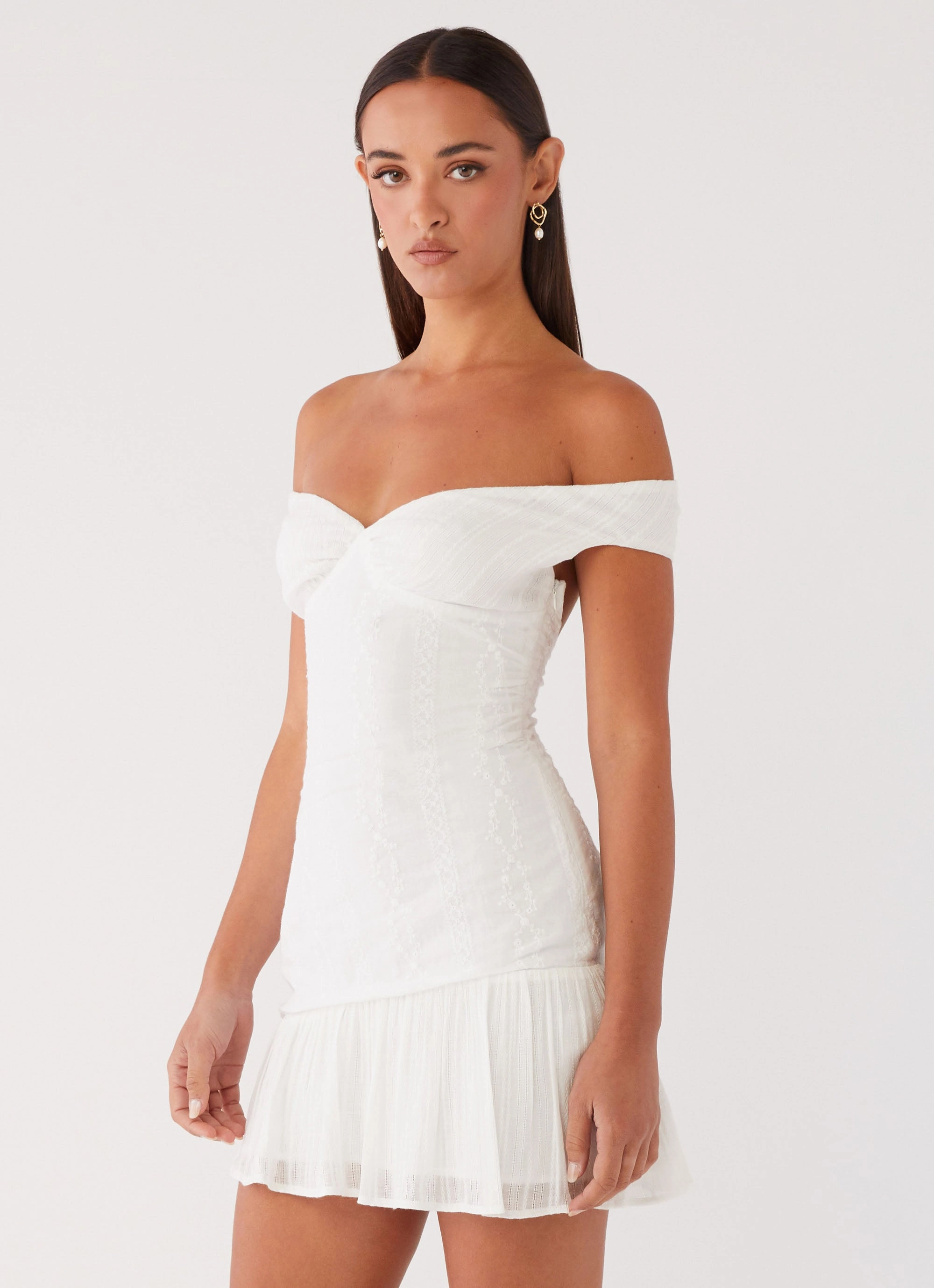 Gabby Ruffle Hem Mini Dress - Ivory Celebrity Style
