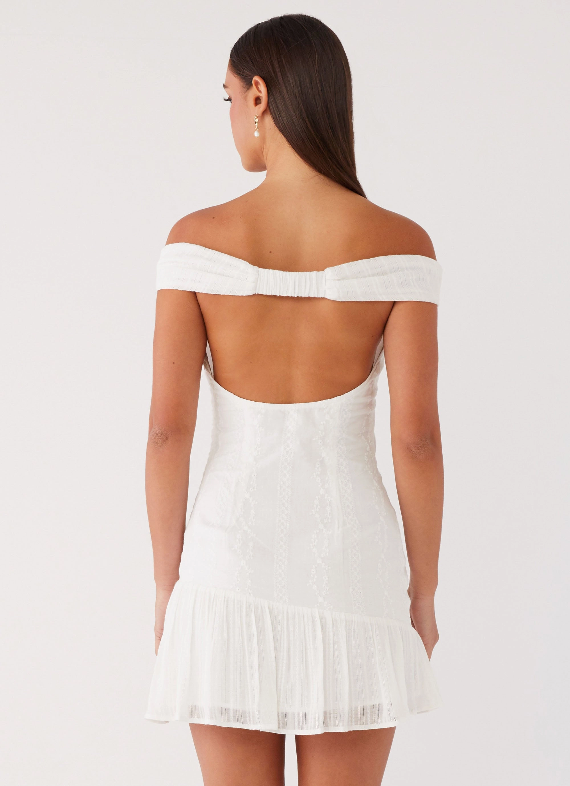 Gabby Ruffle Hem Mini Dress - Ivory Adjustable Ties Comfy Wear