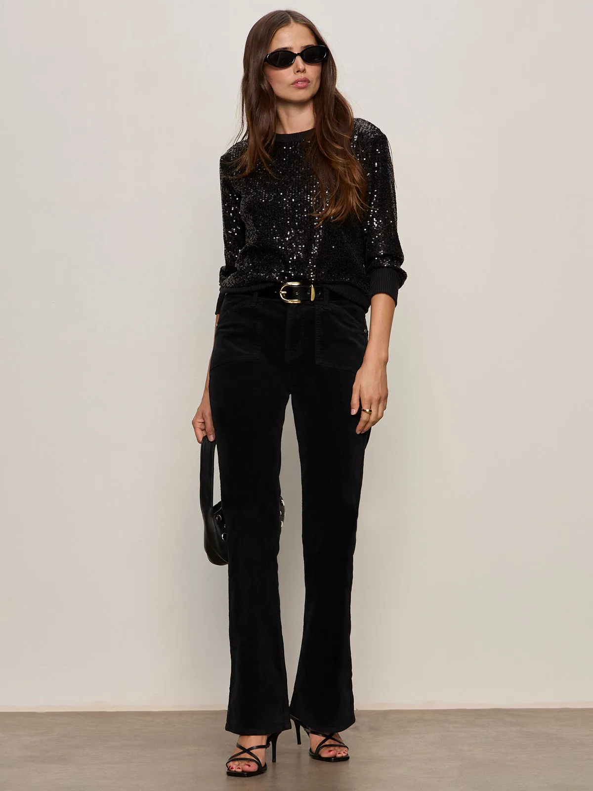 Velveteen Brook Bootcut Pant Black Petite Sizing MultiPocket Temperature Control Fabric