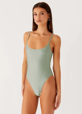 Ava One Piece Swimsuit - Sage Surfing Swim Stretch Recovery Fabric