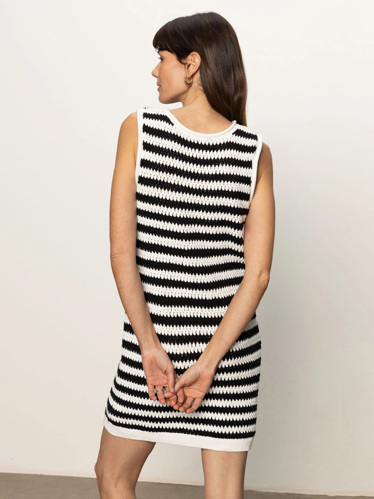 Summer Shell Dress Chalk Black Stripe VNeckReinforcement Quick Dry Fabric