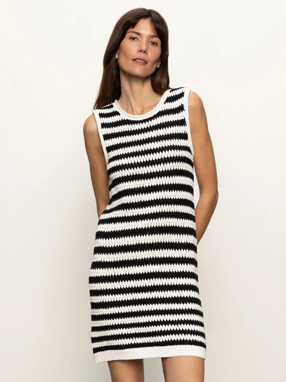 Summer Shell Dress Chalk Black Stripe Trendy Look