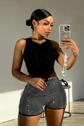 Lightweight Design Can't Handle Rhinestone High Waist Shorts