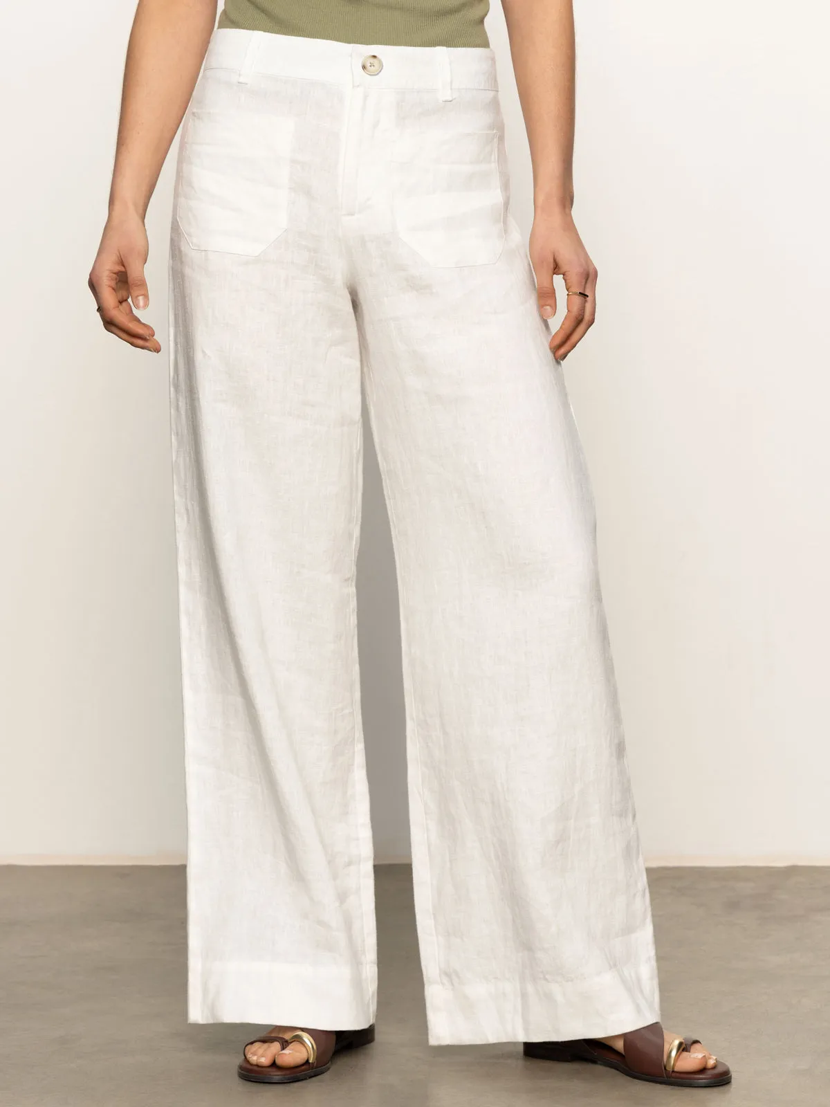 The Linen Marine Wide Leg Semi-High Rise Pant White Versatile staple