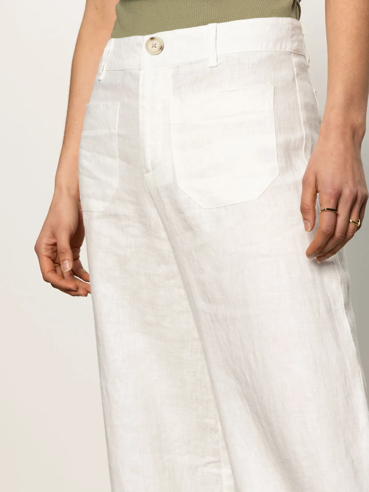The Linen Marine Wide Leg Semi-High Rise Pant White Office Appropriate Comfy Wardrobe