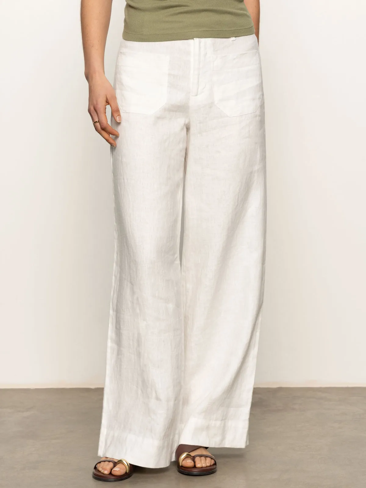 Hygienic Coating The Linen Marine Wide Leg Semi-High Rise Pant White