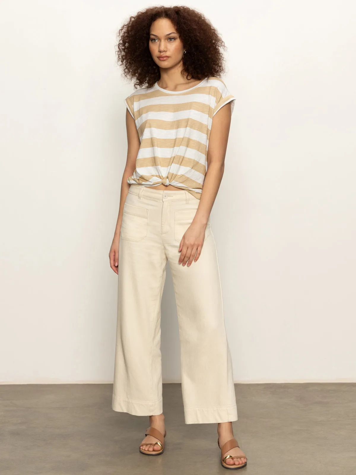 Knotted Muscle Tee White Sandstone Stripe TemperatureRegulatingLining BondedSeamTechnology