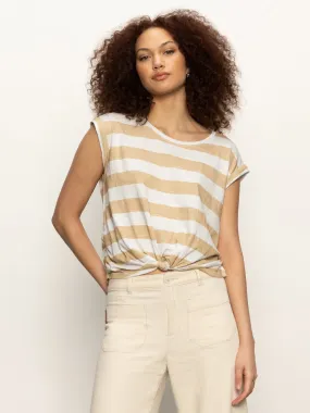 Knotted Muscle Tee White Sandstone Stripe BiodegradableFabric HighElasticity Thread