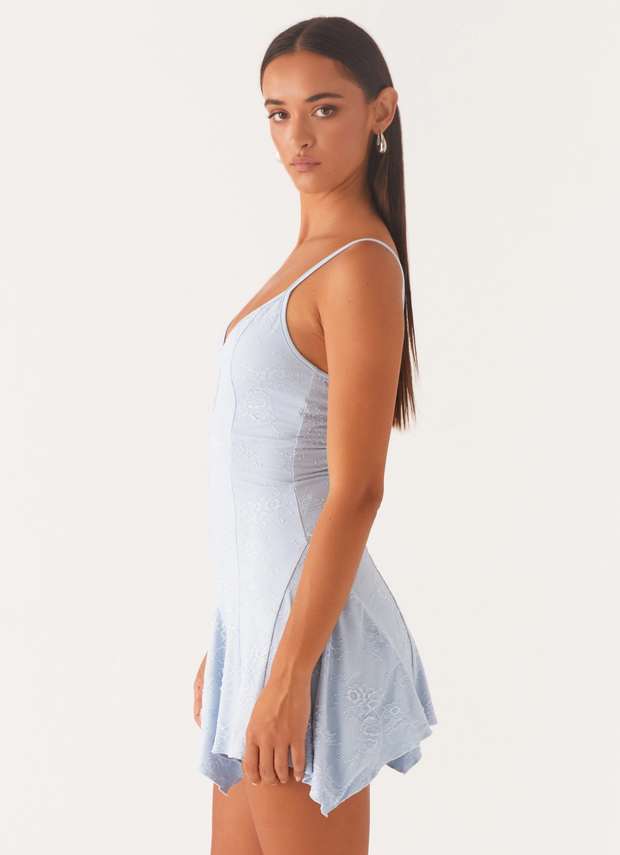 Scalloped Edge Surry Mini Dress - Blue