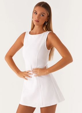 Rochelle Denim Mini Dress - White Smart Texture Stretchable Waist