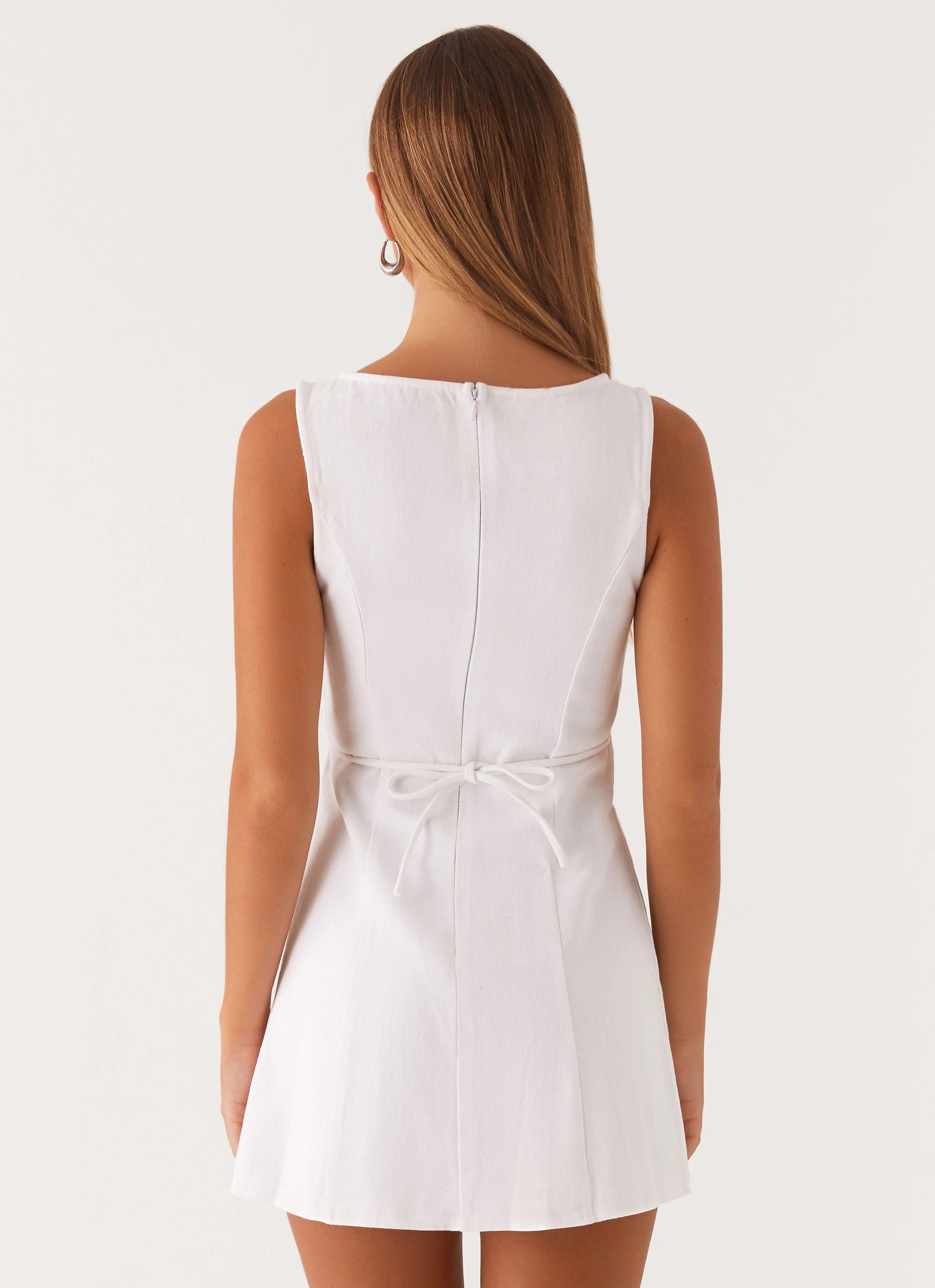 Hidden Zipper Rochelle Denim Mini Dress - White