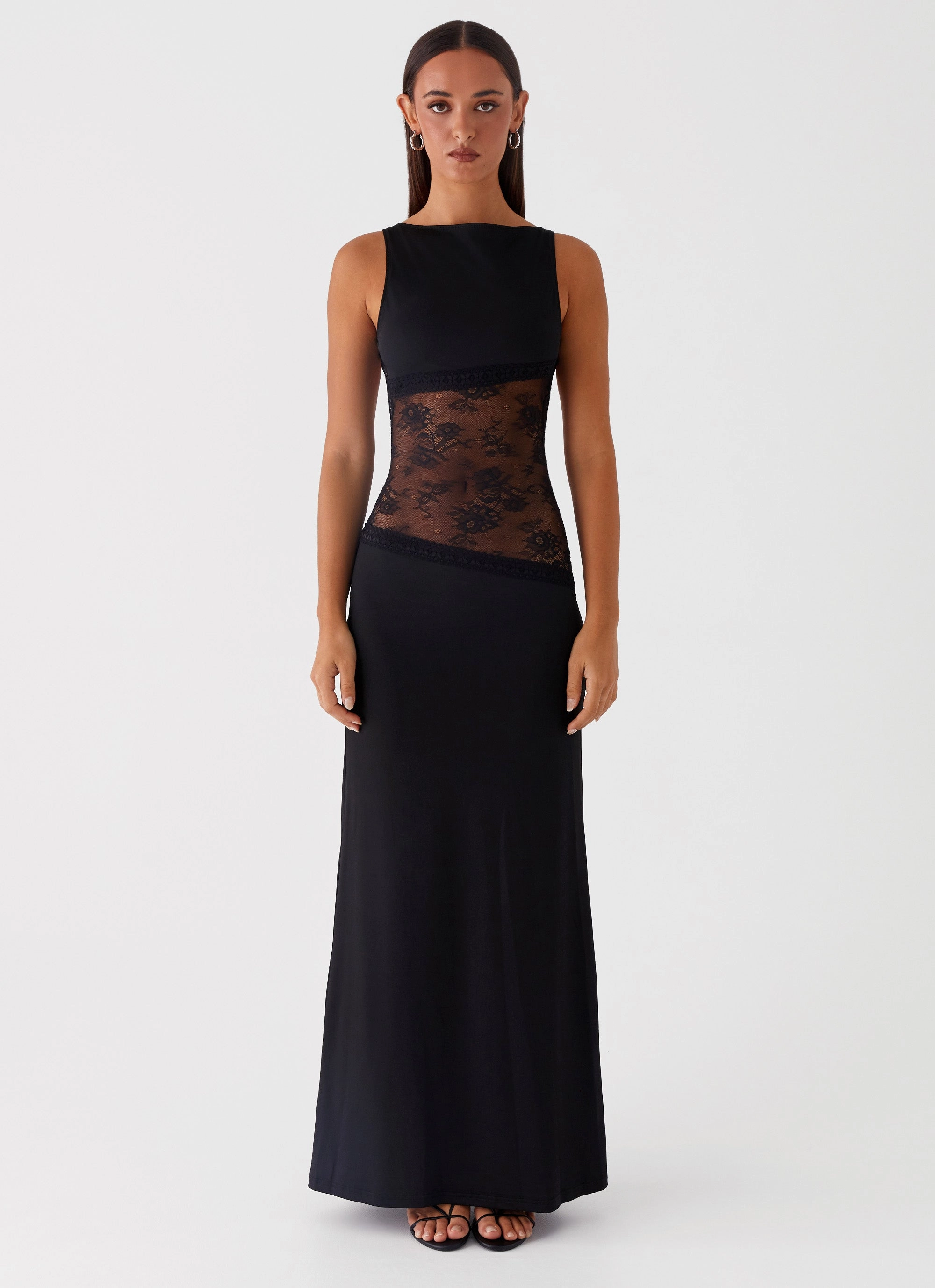 Lucinda Maxi Dress - Black Flutter-Sleeve