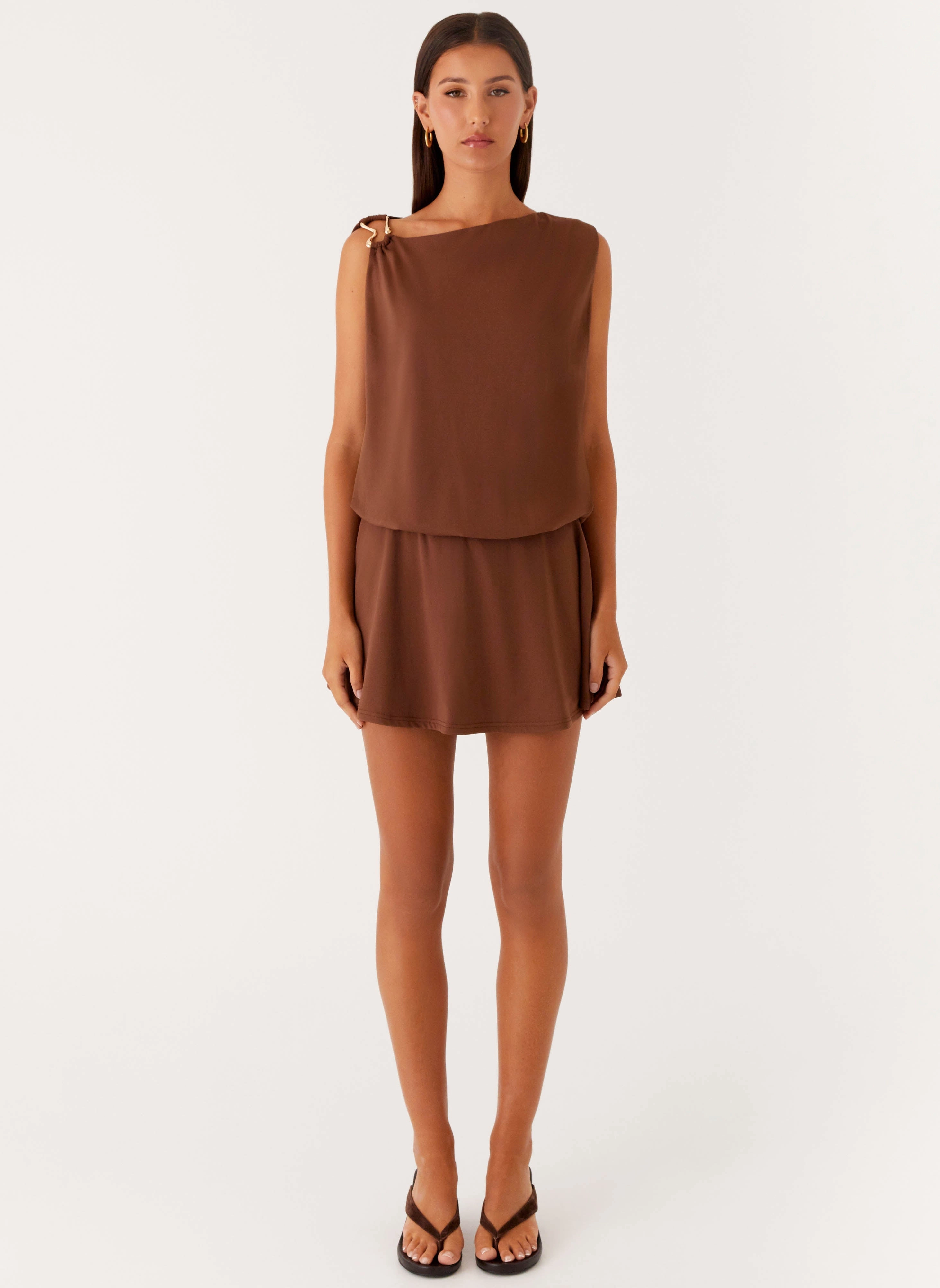 Ala Mini Dress - Chocolate Leg-Lengthening Flowy Texture