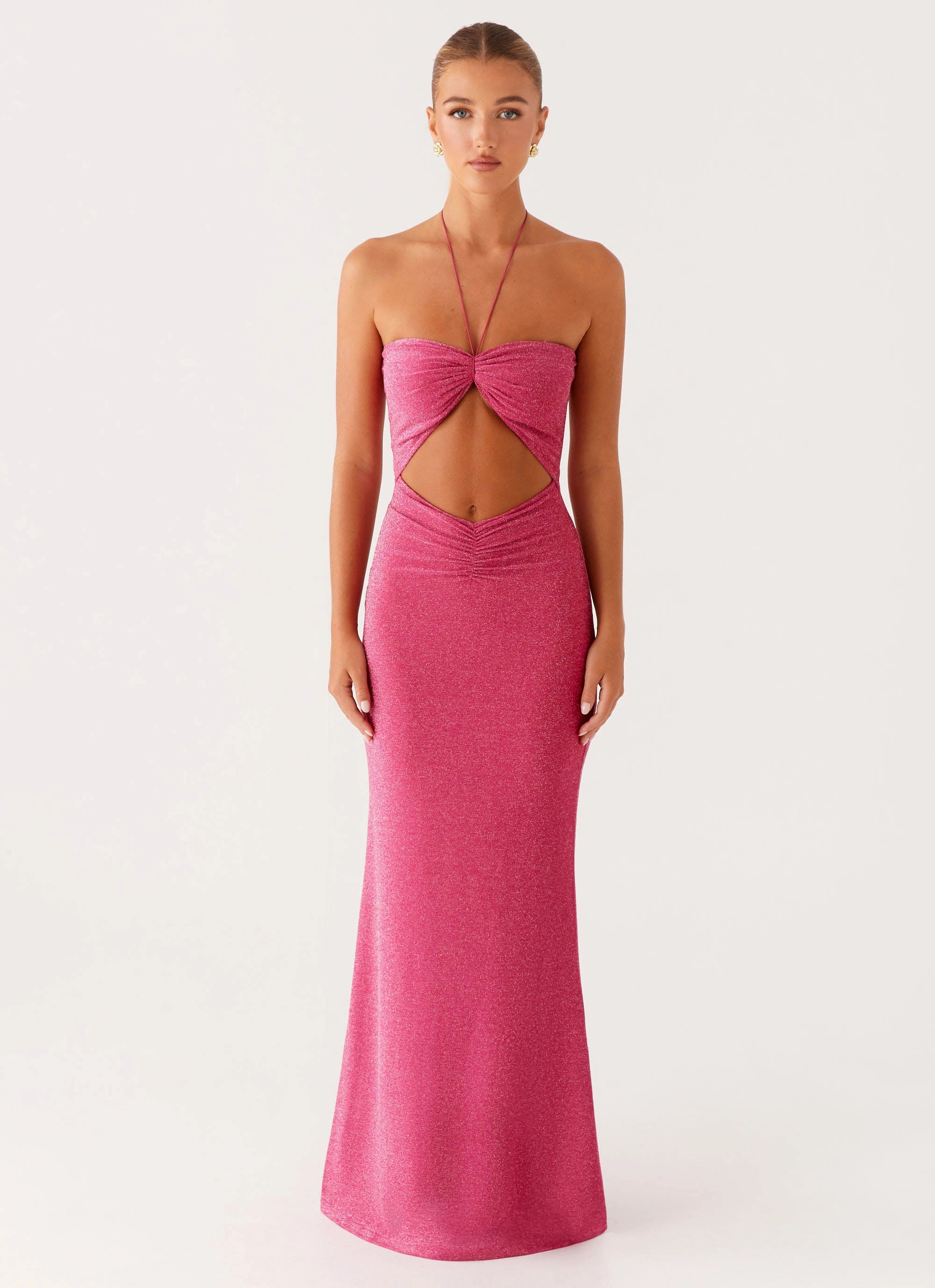 Lorenzo Maxi Dress - Raspberry Flattering Shape Design Natural Tones