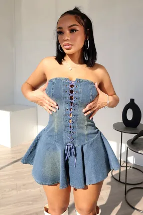 Smart Pairing Sweet Denim Corset Flare Mini Dress
