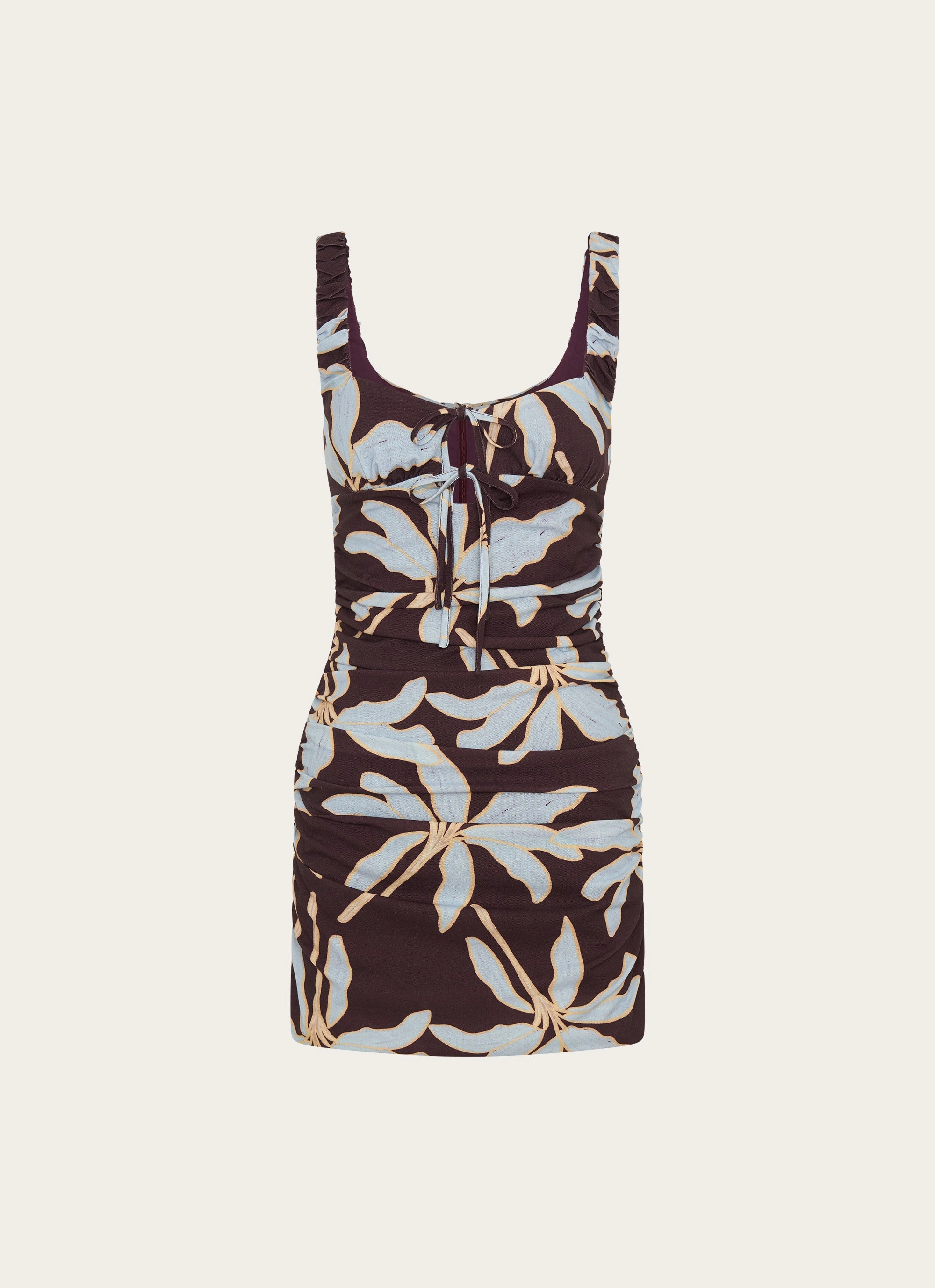 Fresh Mood Exclusive Drop Sweet Melody Ruched Mini Dress - Opulent Brown