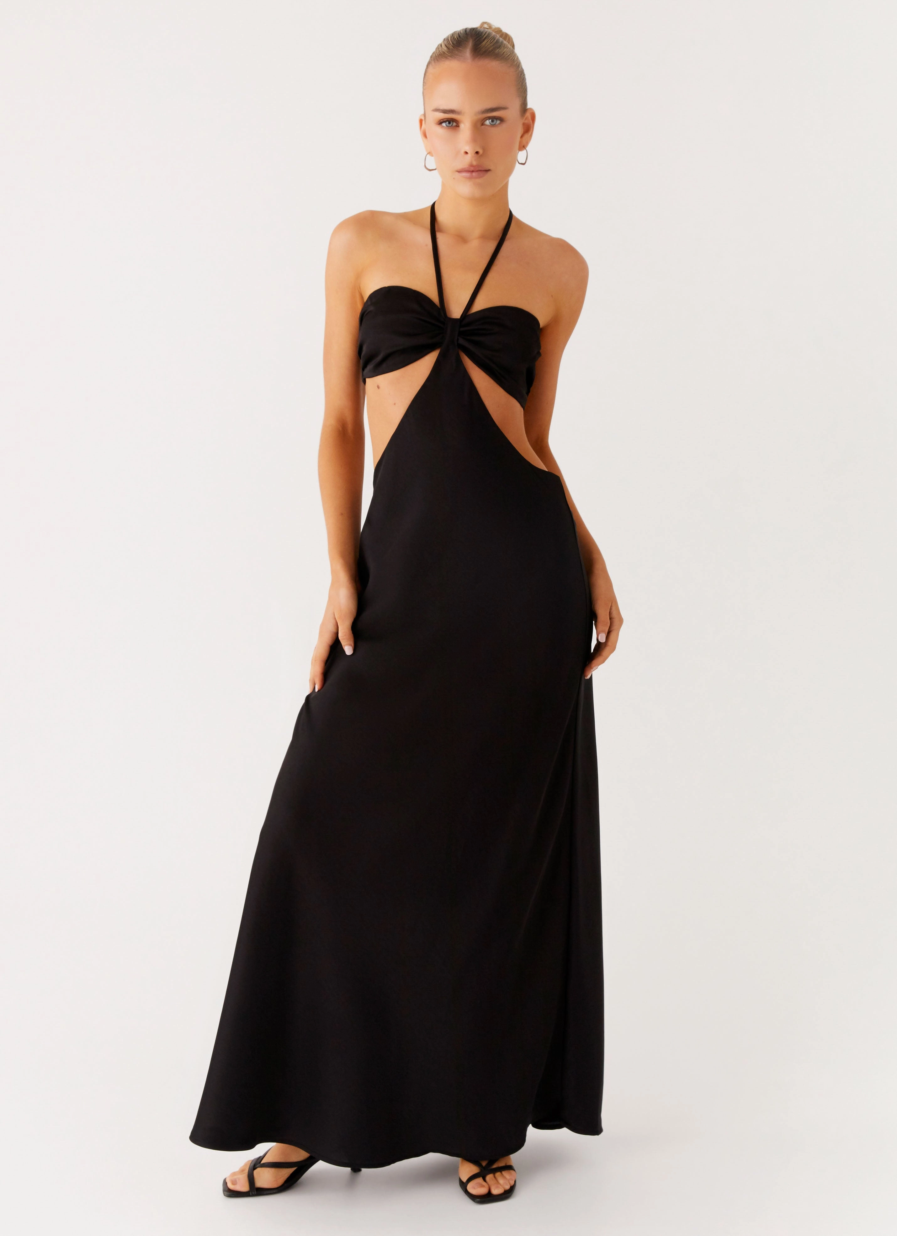 Short Sleeve Sweetheart Cut Out Maxi Dress - Black