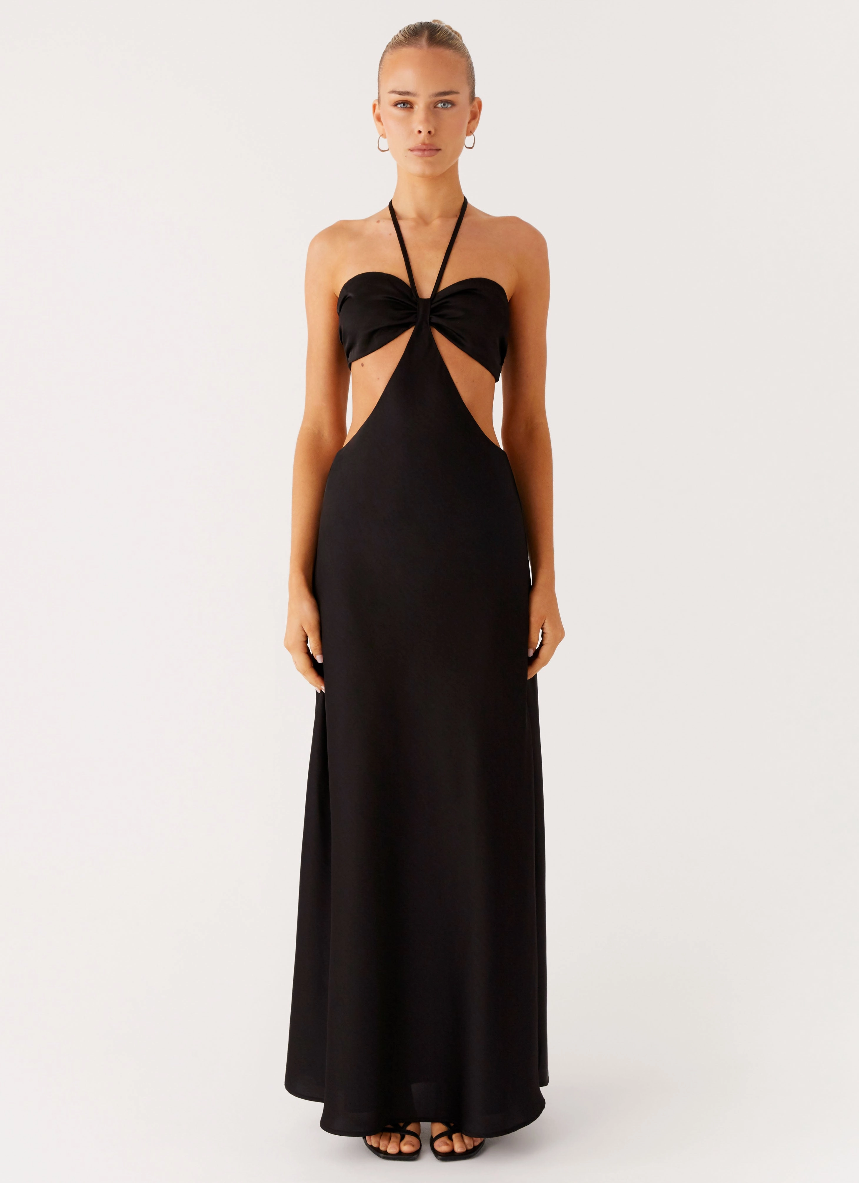 Silky Silhouette Non-Pilling Sweetheart Cut Out Maxi Dress - Black