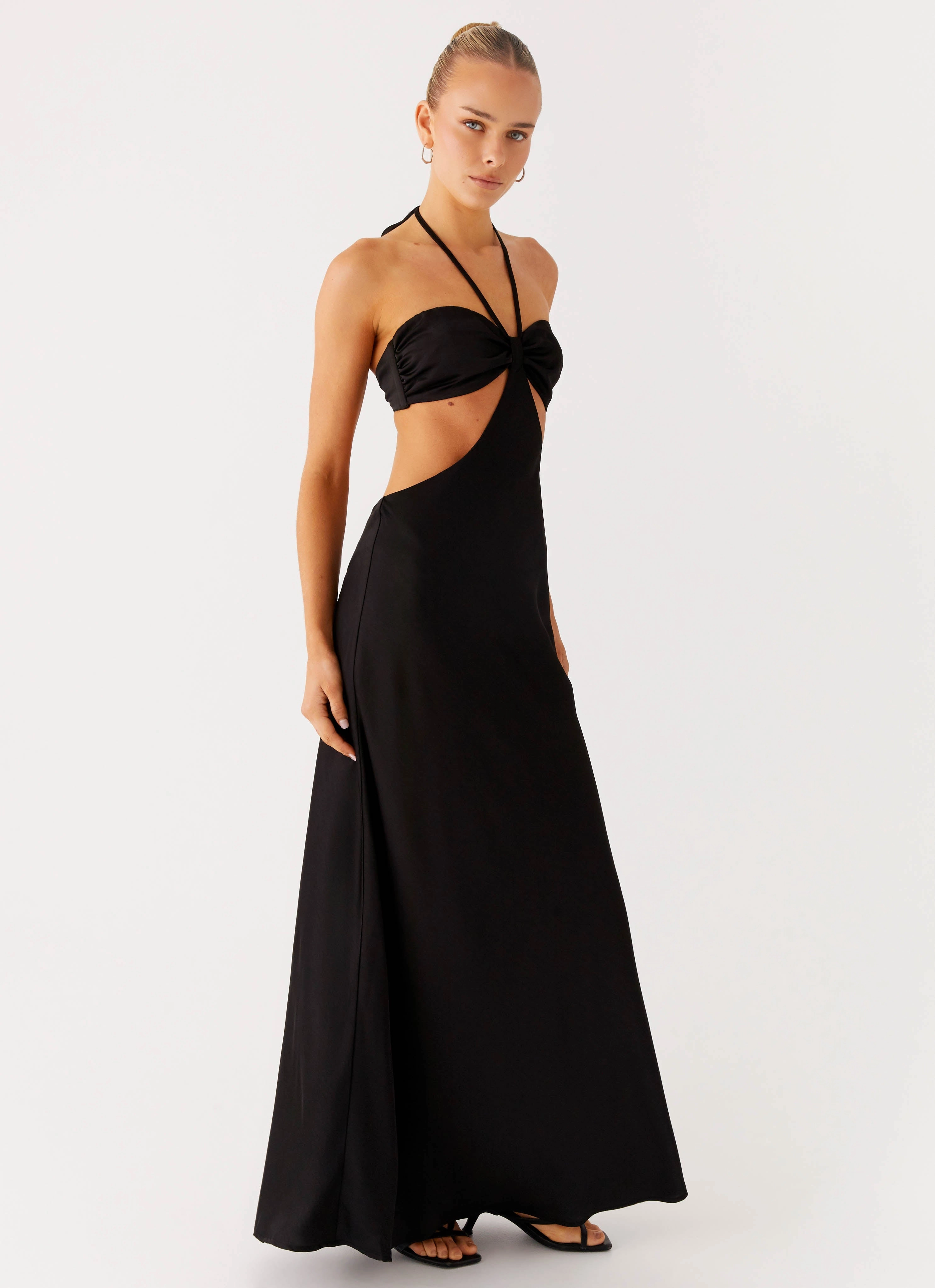 Sweetheart Cut Out Maxi Dress - Black Tulle-Overlay