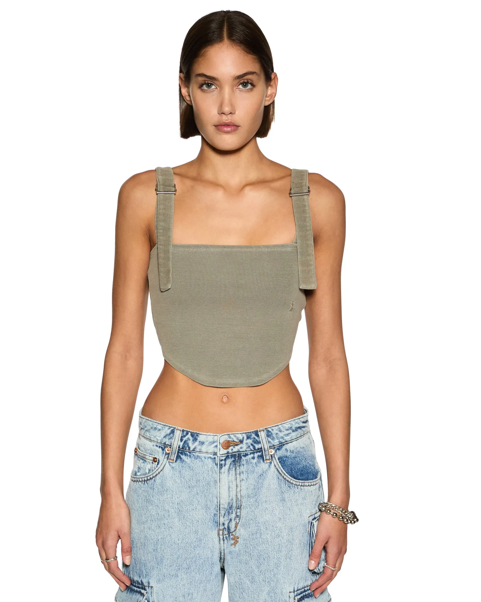 Contrast Stitch Accent SYNDICATE BUCKLE TANK ASH EcoFriendlyMaterials