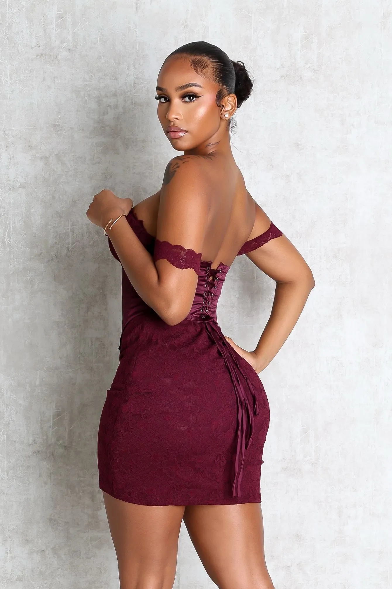 Romantic-Style Fever Lace Off Shoulder Mini Dress