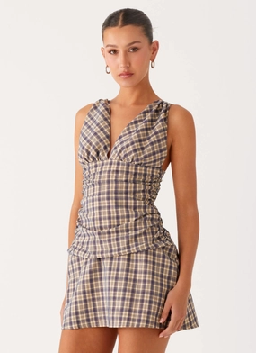 Tablo Drop Waist Mini Dress - Check Print Bright Appeal Night Out