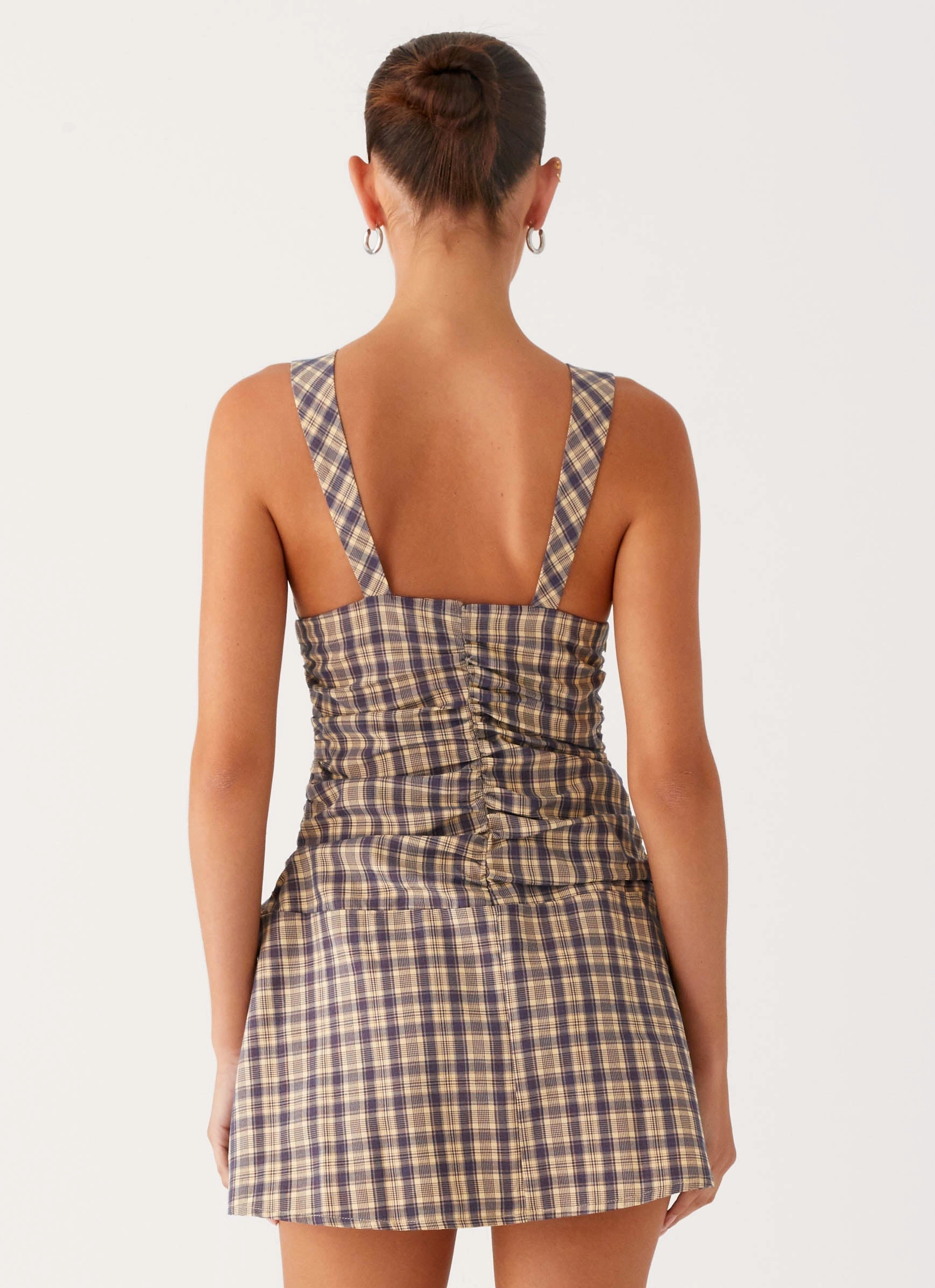 Outfit Flow Shirred Back Tablo Drop Waist Mini Dress - Check Print