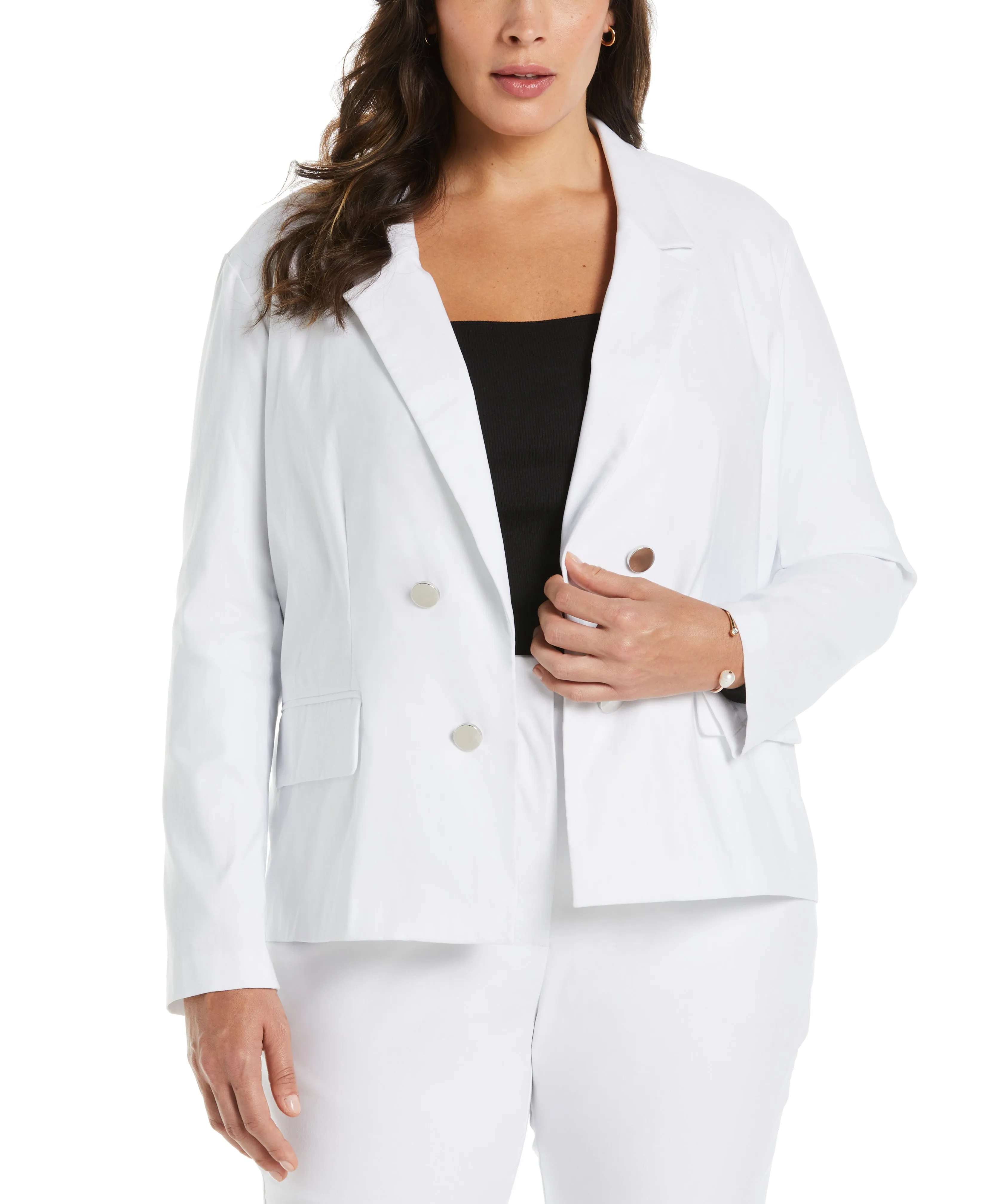 Plus Size Cropped Satin Luxe Jacket Classic Comfort city lights