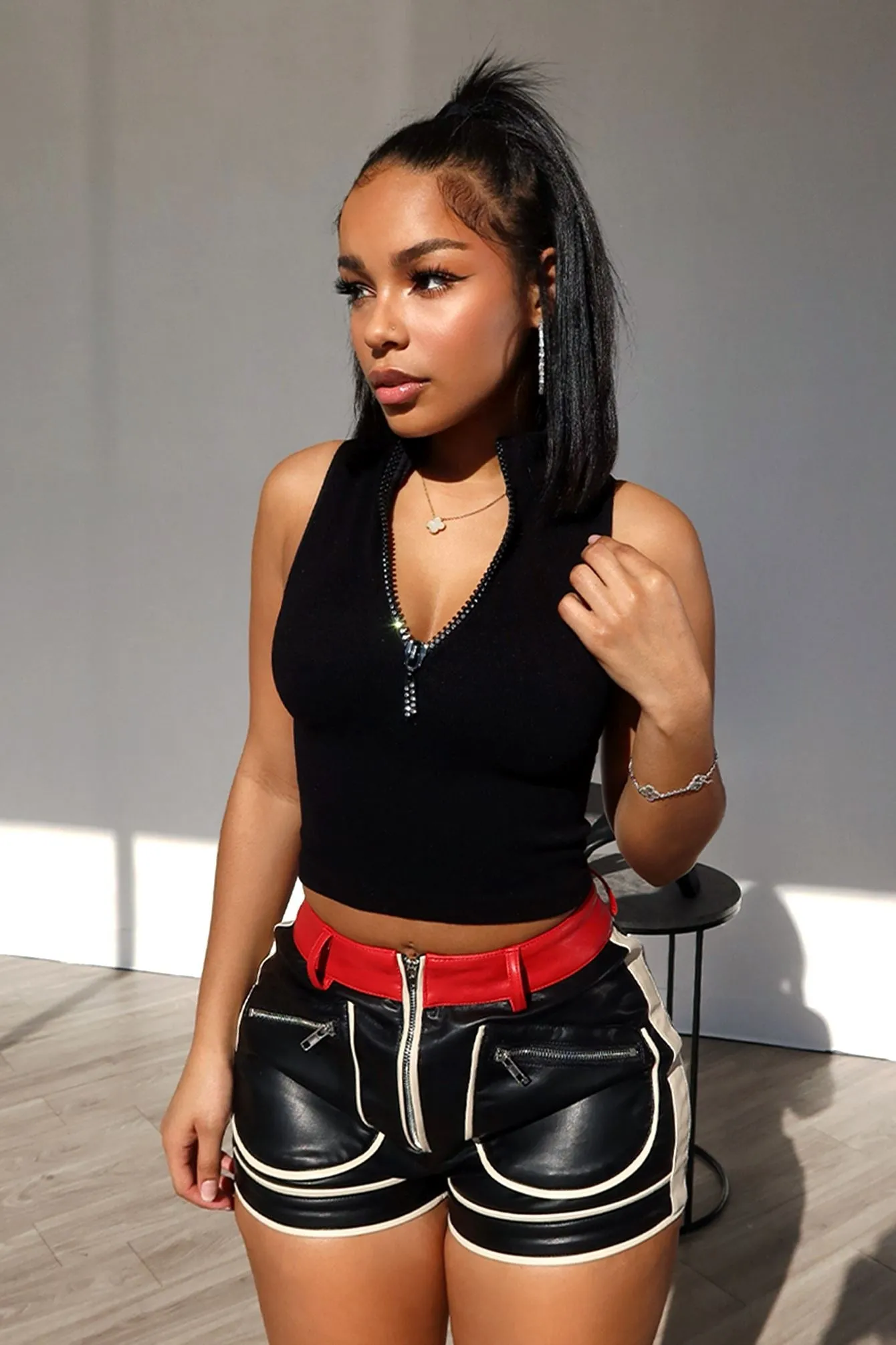 Effortless Rhinestone Half Zip Up Top SeamlessSidePanels