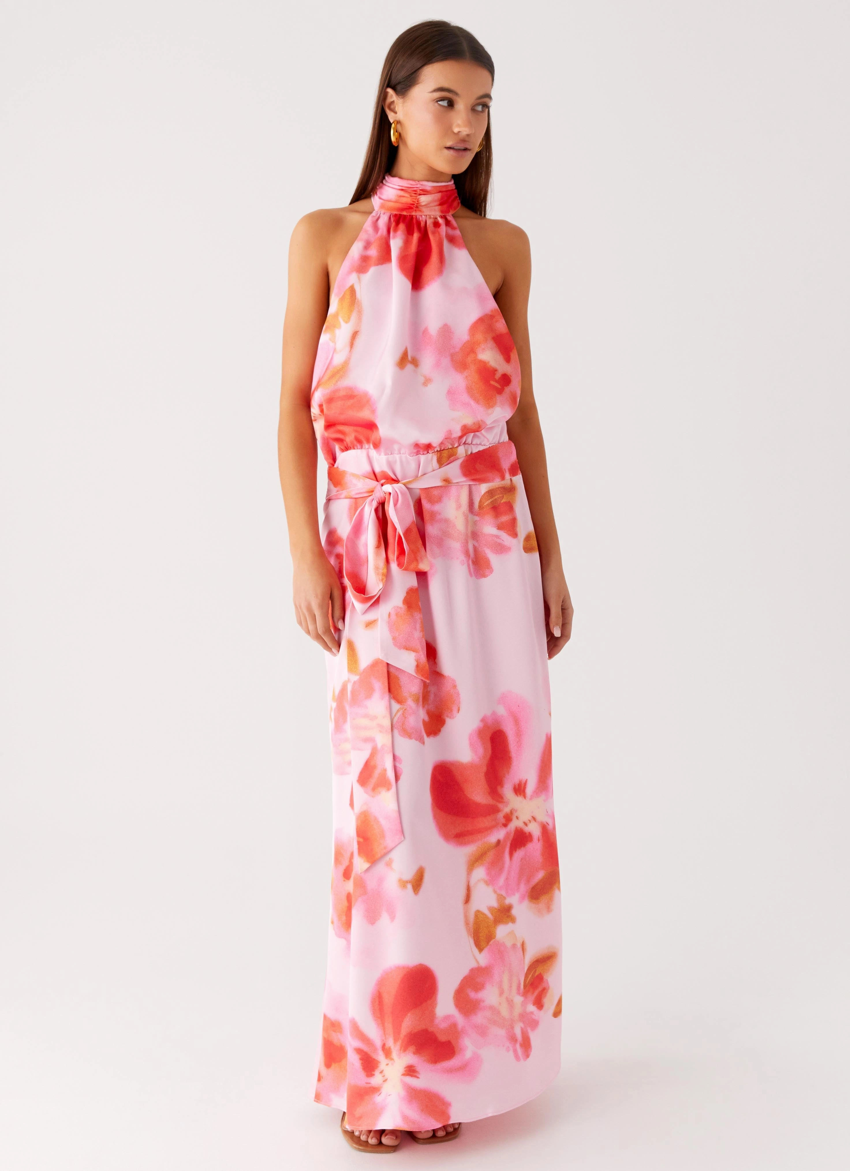 Diablo Backless Maxi Dress - Blushing Blossom Soft Texture