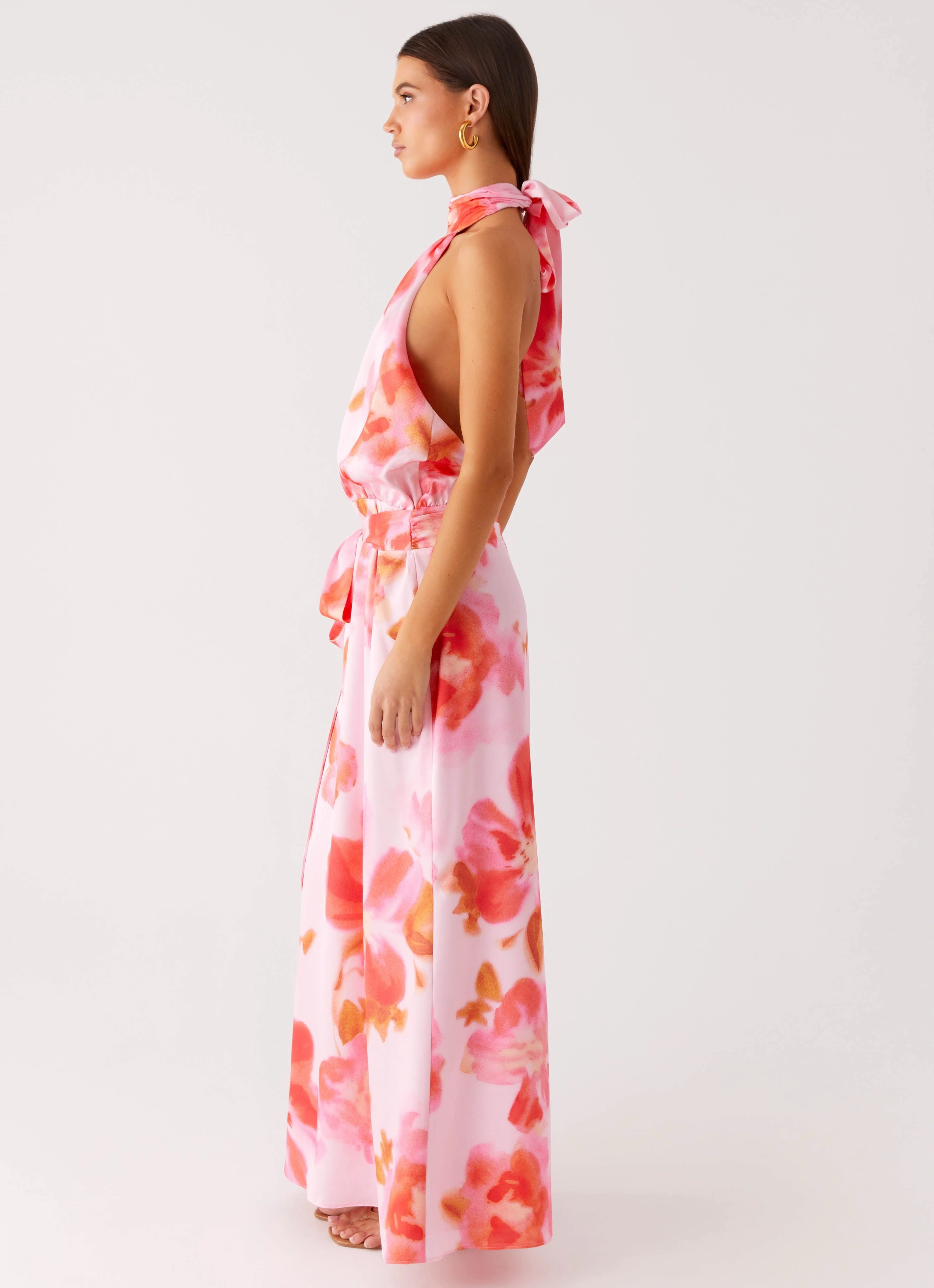 Elegant Flow Light Fabrication Diablo Backless Maxi Dress - Blushing Blossom