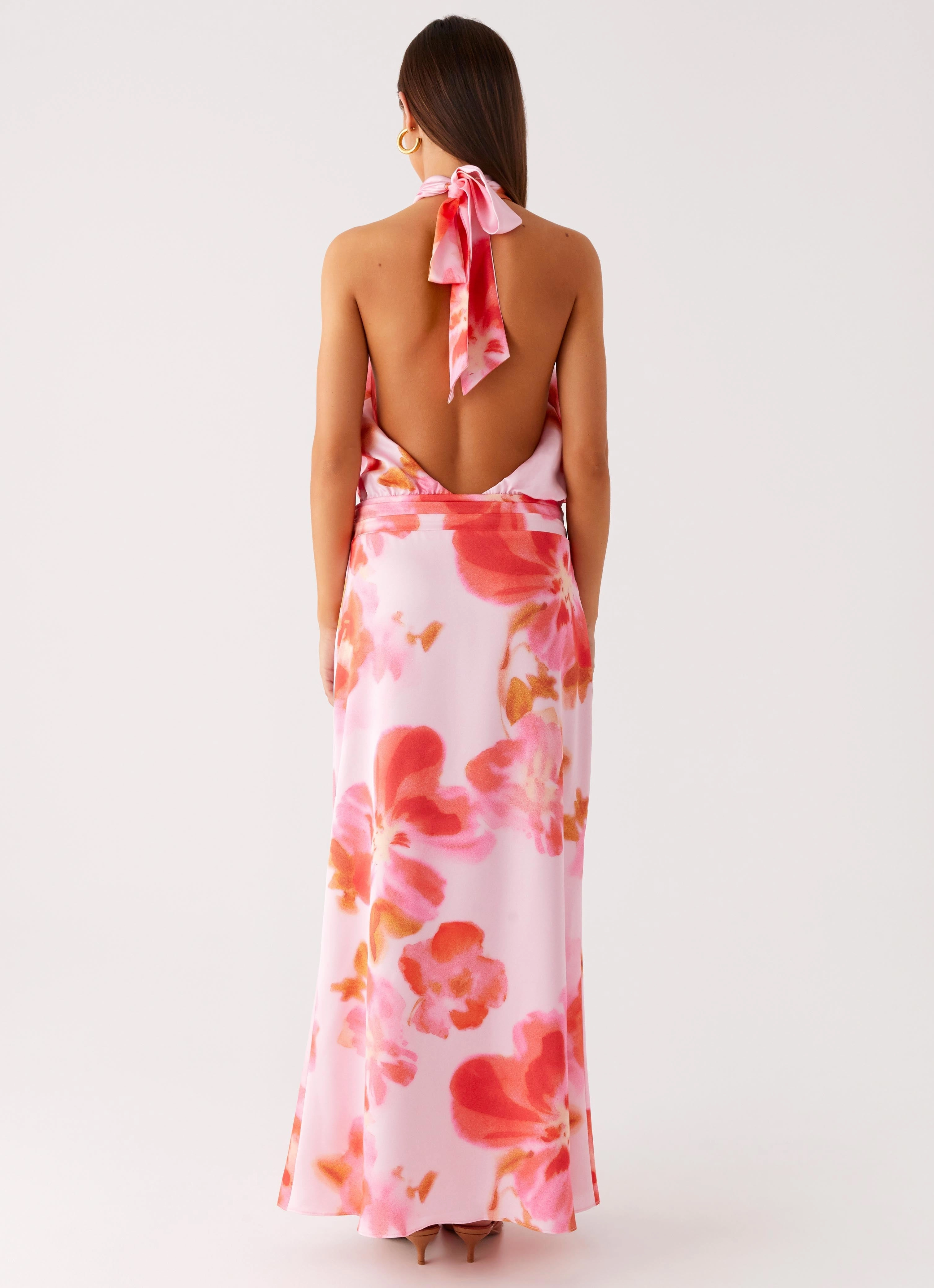 Diablo Backless Maxi Dress - Blushing Blossom Sleek Texture NonSlipClosure
