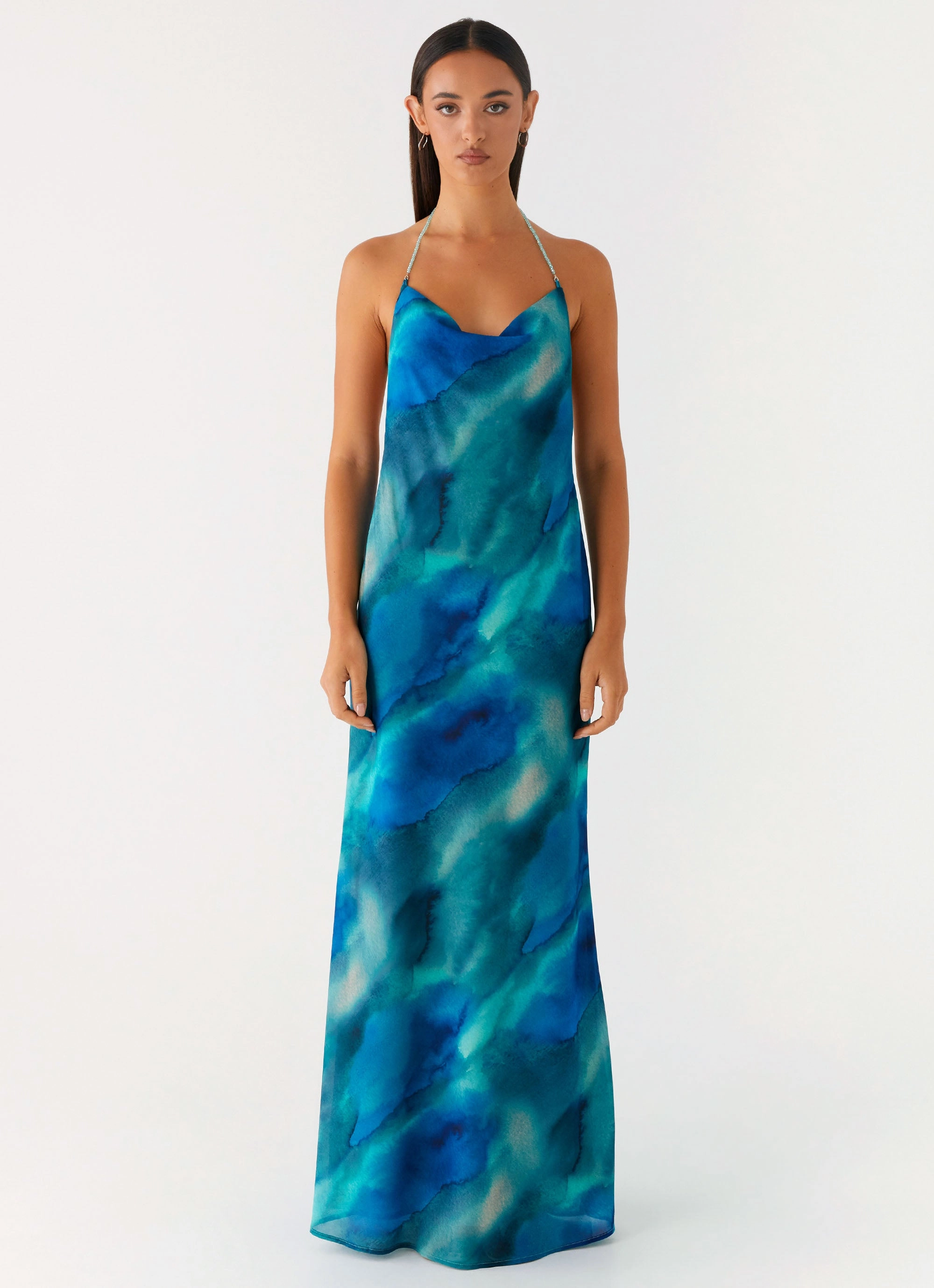 Drawstring-Closure Work Ready Journey Maxi Dress - Blue Tie Dye