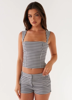 Clayton Tailored Shorts - Black Gingham Elastic Cuff