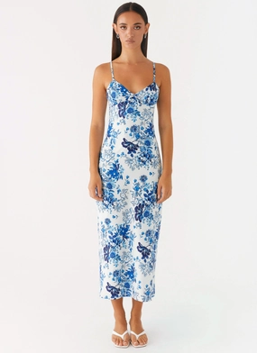 Contemporary Vibe Polished Edge Take Chances Midi Dress - Serene Sky Floral