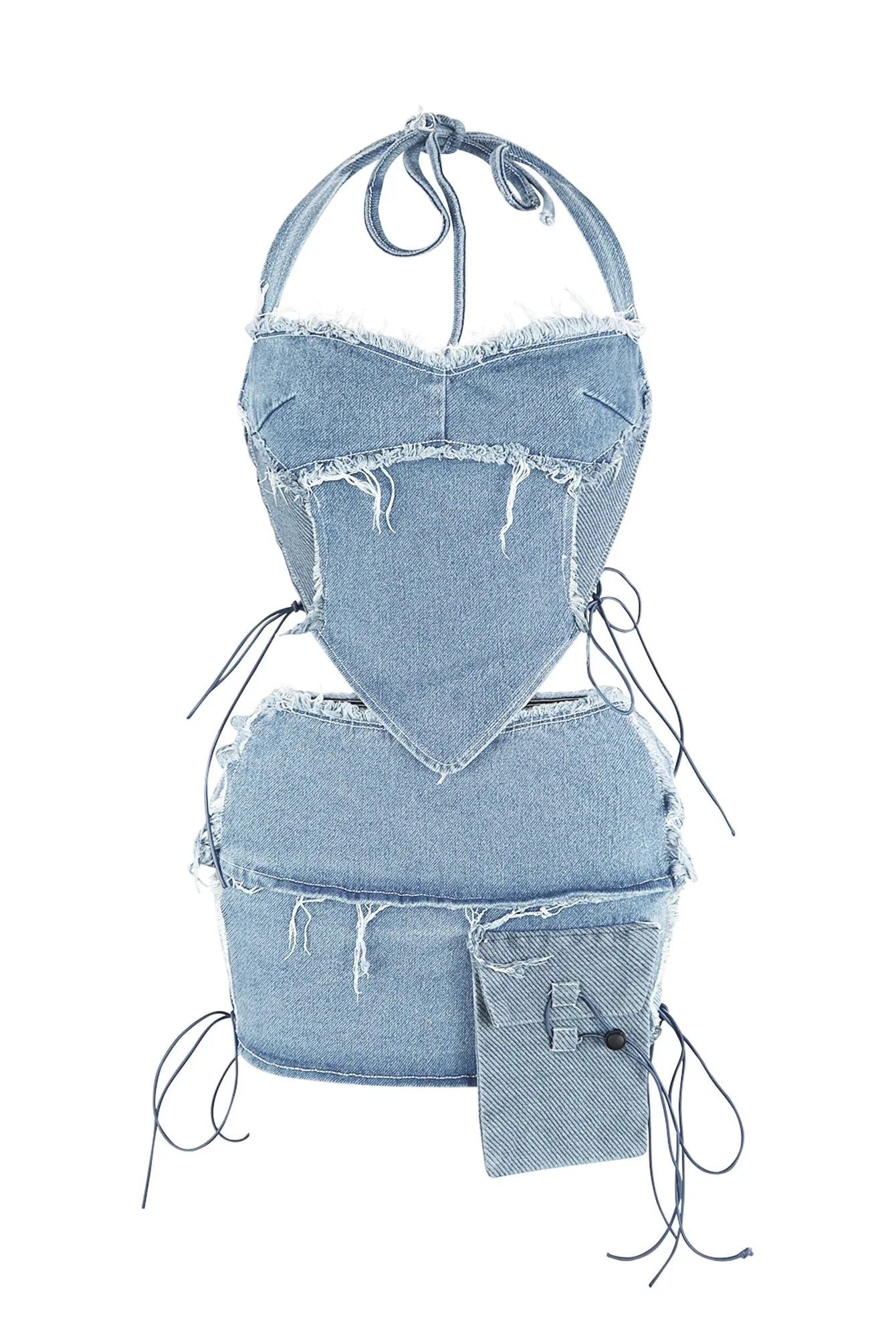 Takeover Denim Halter Top & Low Rise Skirt SET Comfort Style Ultra Soft