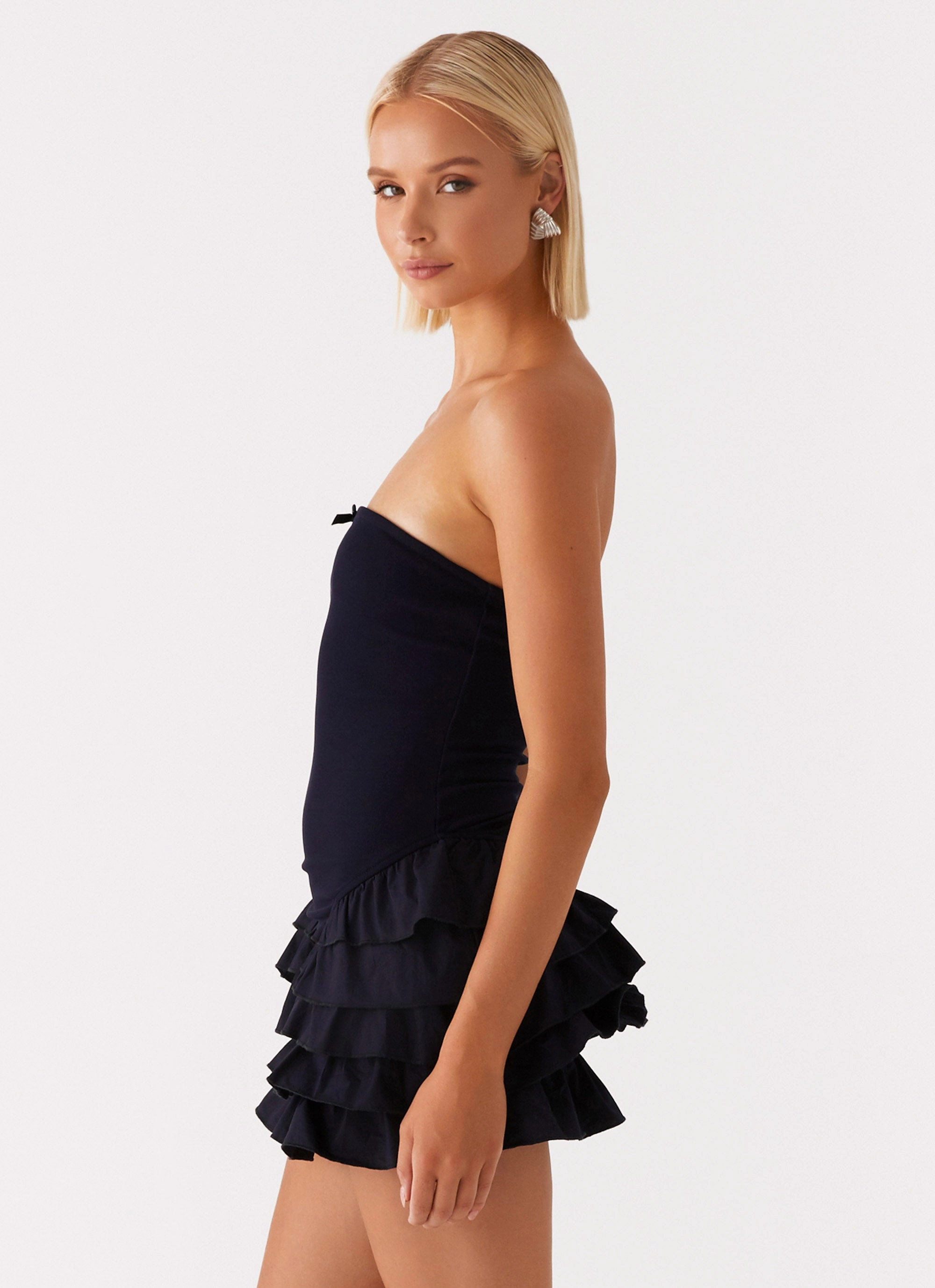 Tamay Mini Dress - Navy Luxury Finish Contrast Stitching