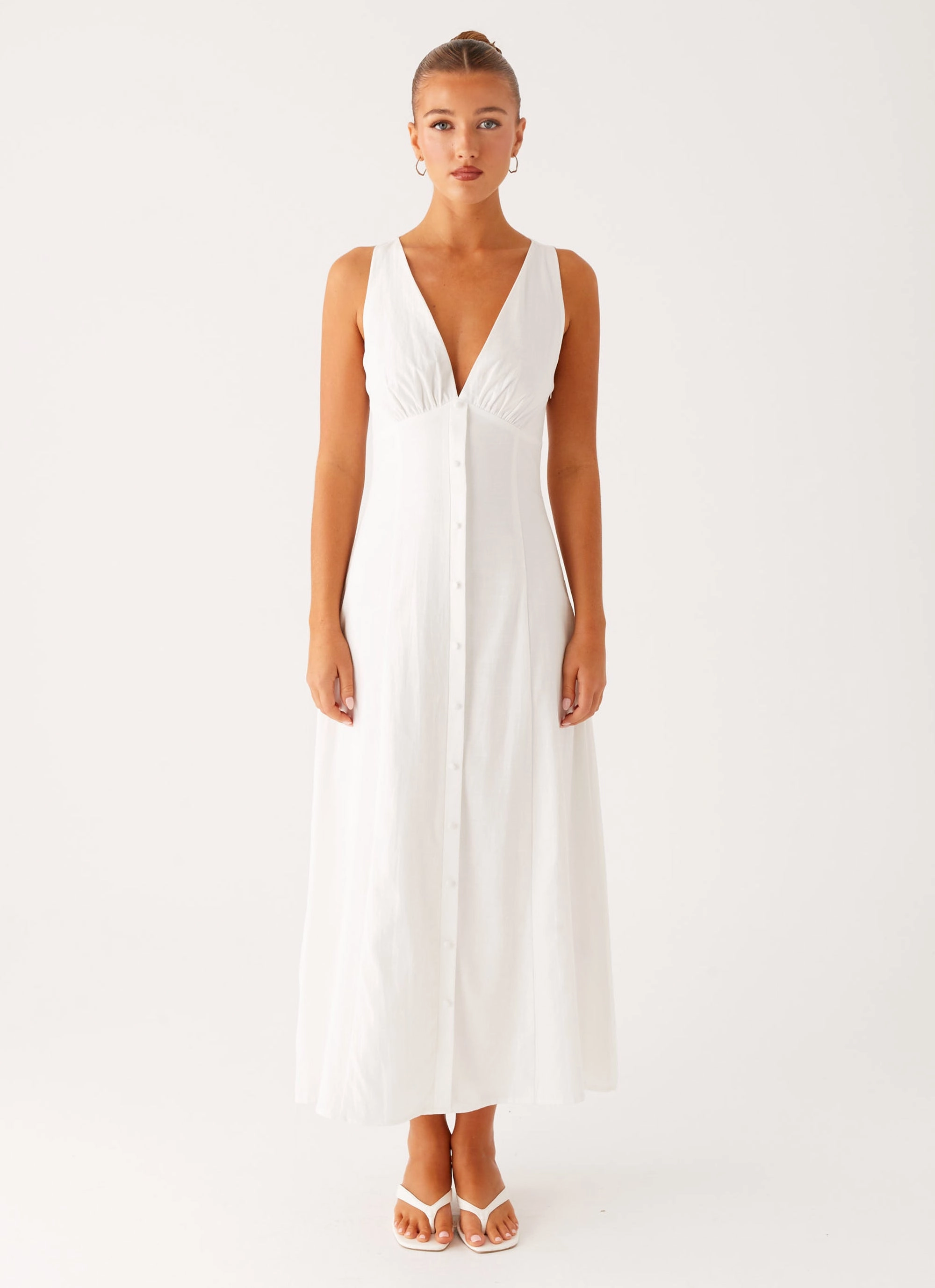 Smooth-Finish Warm Palette Tamsin Linen Maxi Dress - White