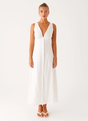 Smooth-Finish Warm Palette Tamsin Linen Maxi Dress - White