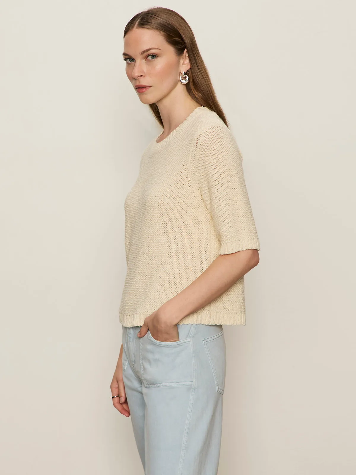 VNeckline Tape Yarn Tee Macrame