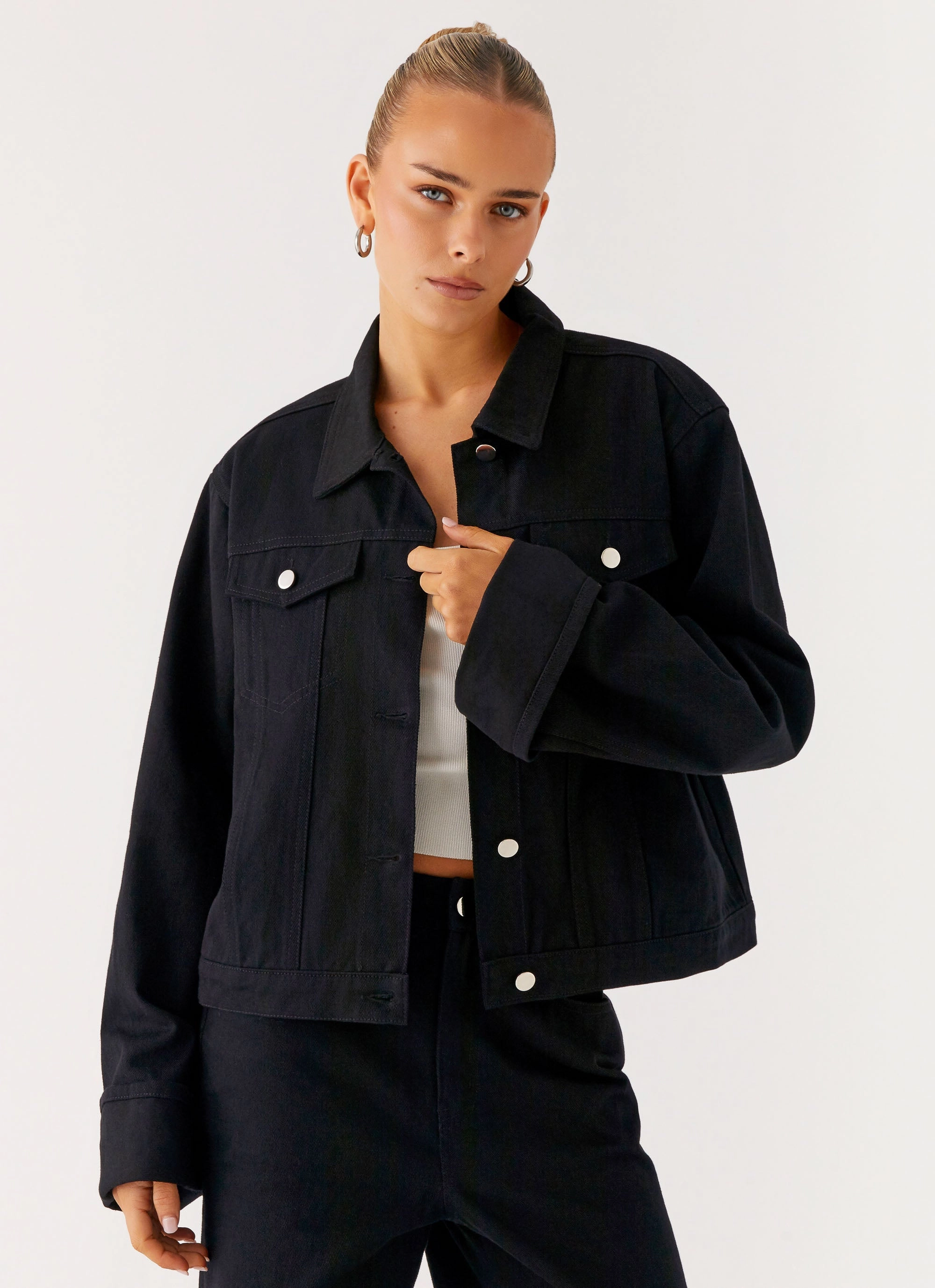 Disrupt Back Again Oversized Denim Jacket - Black
