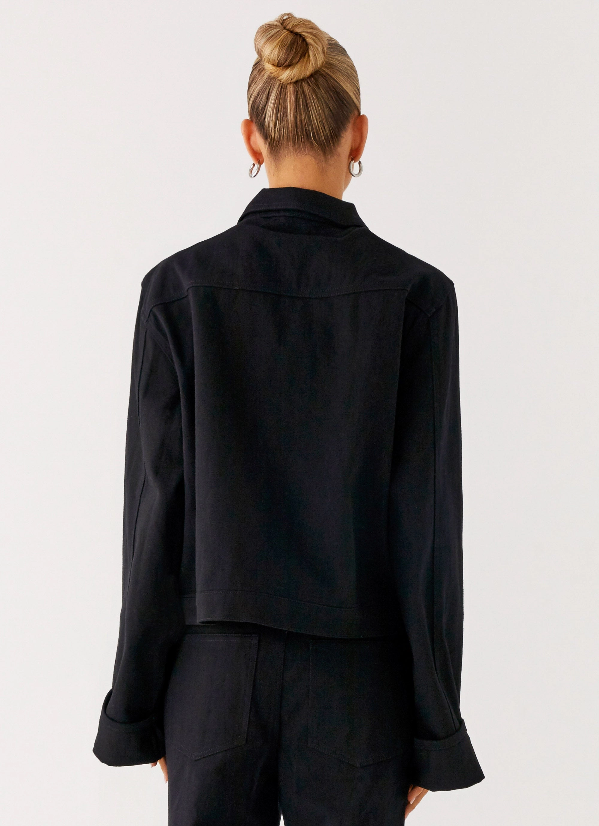 Drop Hem back - to - school Back Again Oversized Denim Jacket - Black