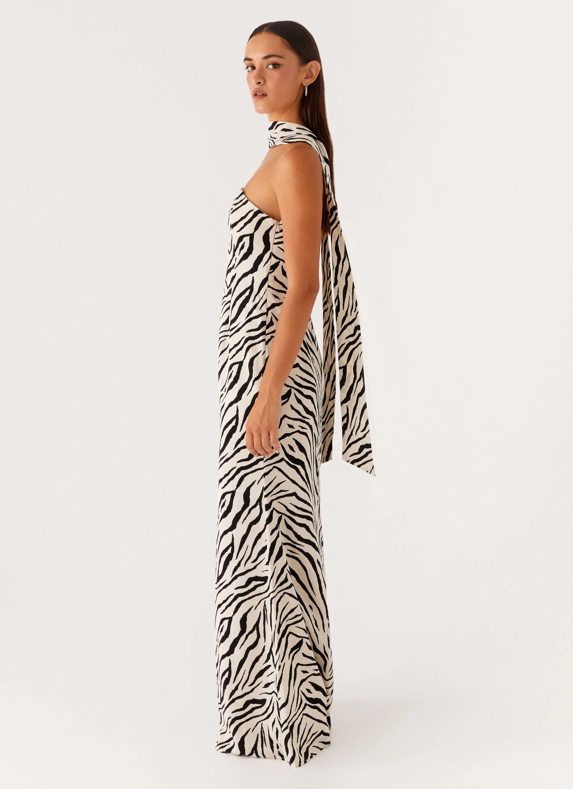 Vintage-Inspired Sleek Comfort Jigsaw Strapless Maxi Dress - Zebra