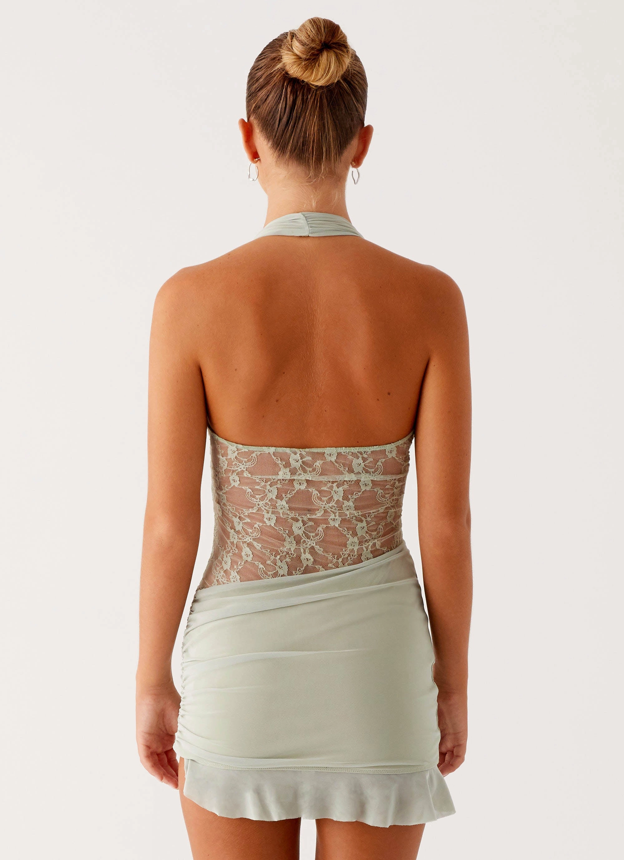 Simple Outfit Bohemian vibe Tate Mesh Mini Dress - Sage