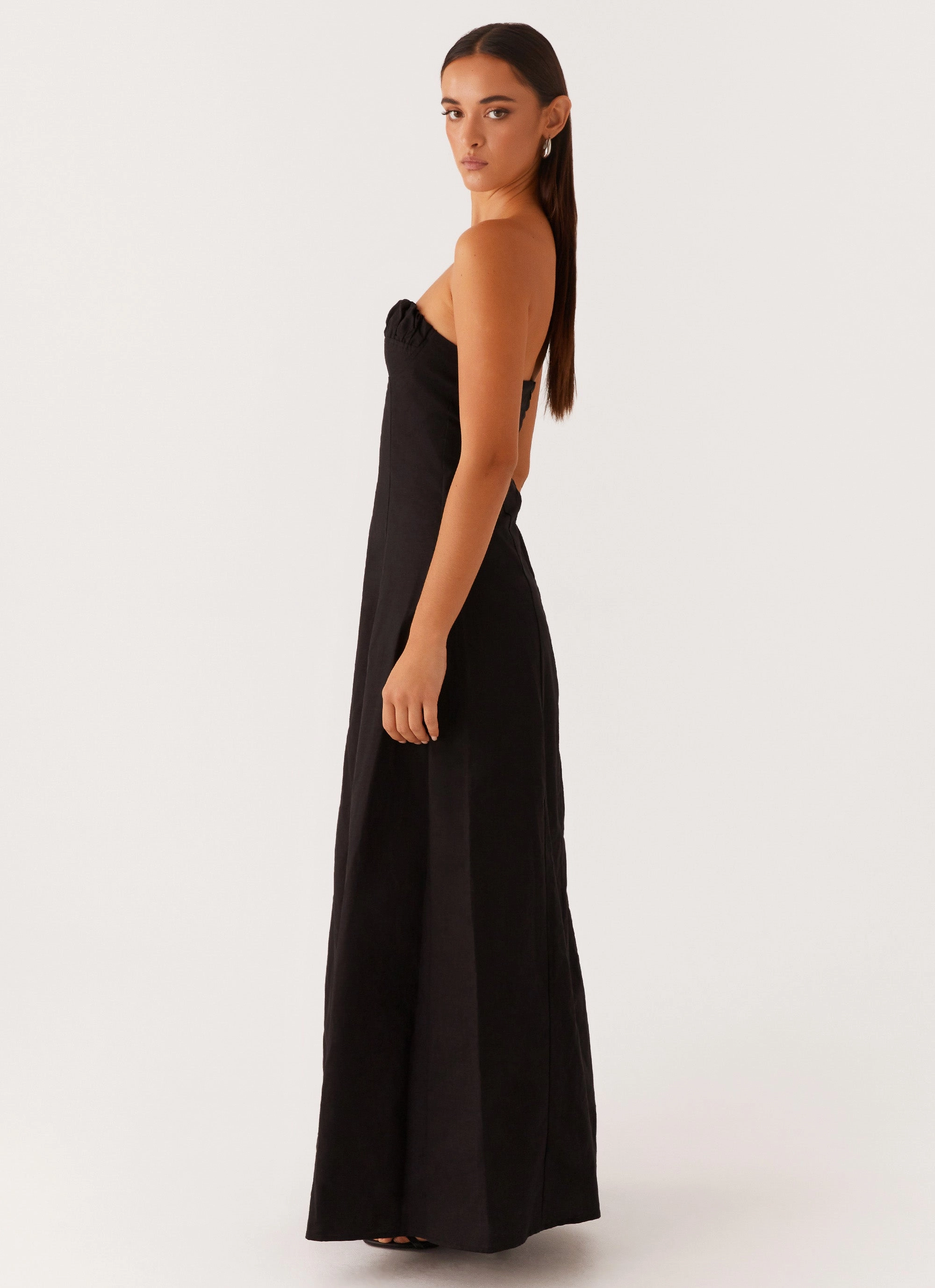 Aura Glow Refined fit Tayla Linen Maxi Dress - Black