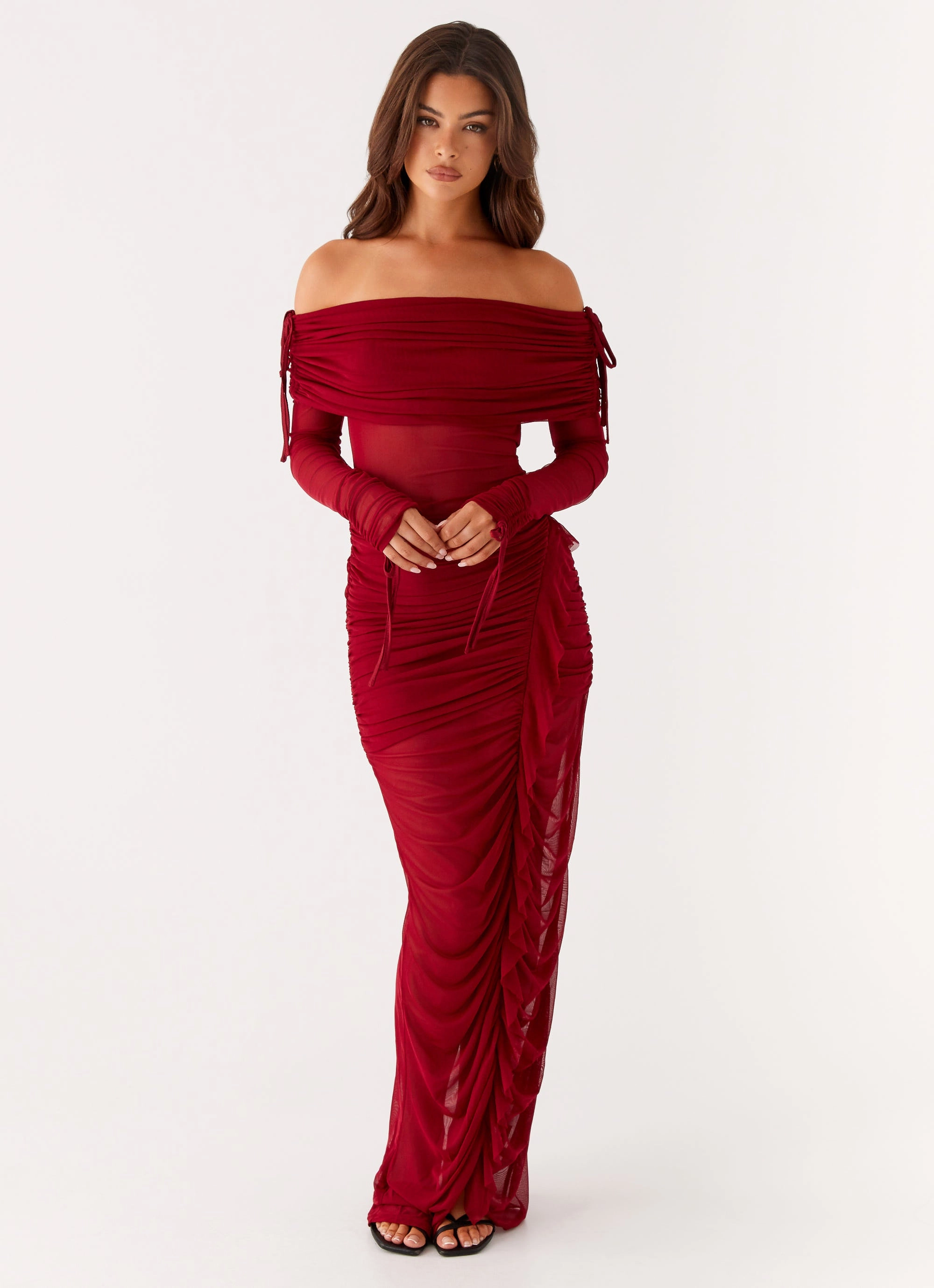 velvet feel BiasCutSilhouette Teala Mesh Maxi Dress - Red