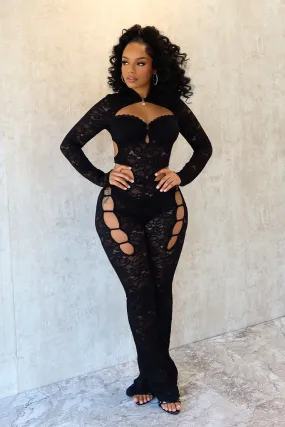 Alyson Lace Side Cut Out Jumpsuit Soft Texture Distressed finish